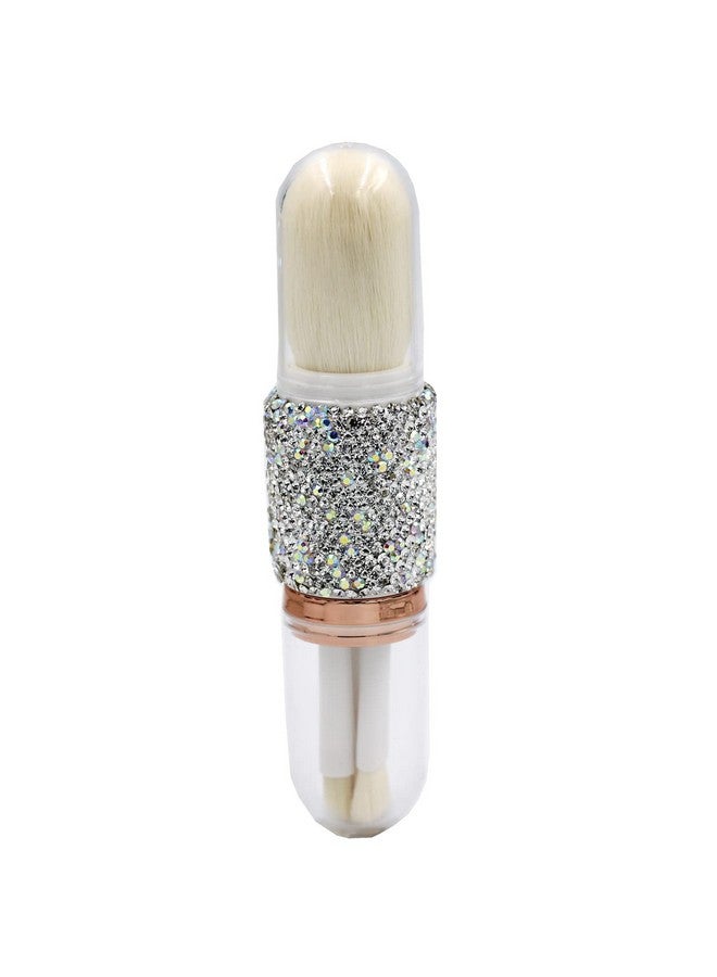 Bestbling Bling Bling Rhinestones Mini Makeup Brush Set For Eyes And Face 4 In 1 Portable Makeup Brush Set With Extendable Handle (Silver) - Image 2