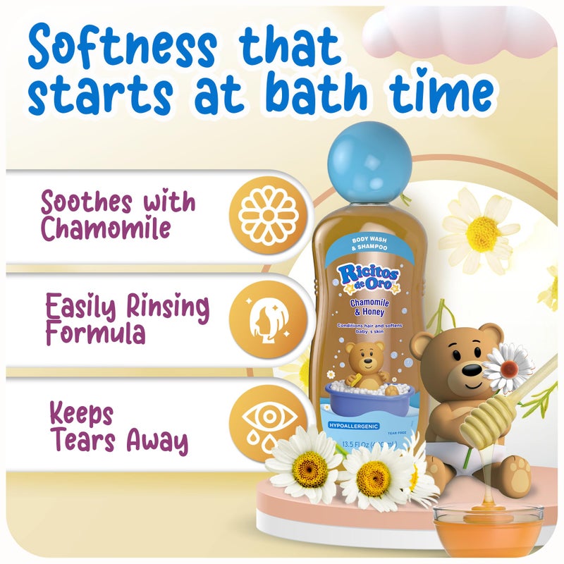 Ricitos de Oro 2-in-1 Baby Shampoo and Body Wash with Chamomile & Honey, Gentle Tear-Free Formula for Newborns & Toddlers, Sensitive Skin Care with Mild Scent, No Harsh Ingredients, 13.5 fl oz, 2-Pack - Image 3