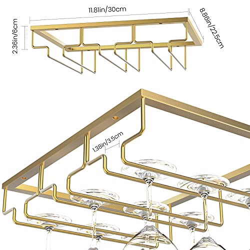 Nuovoware Wine Glass Rack - Under Cabinet Stemware Wine Glass Hanger Rack Holder for Bar Kitchen Cabinet, 3 Rows - Gold - Image 5
