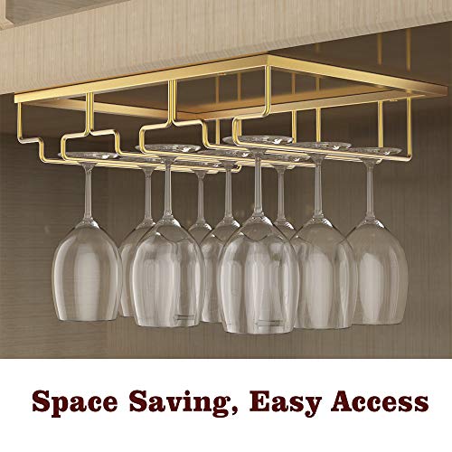 Nuovoware Wine Glass Rack - Under Cabinet Stemware Wine Glass Hanger Rack Holder for Bar Kitchen Cabinet, 3 Rows - Gold - Image 2
