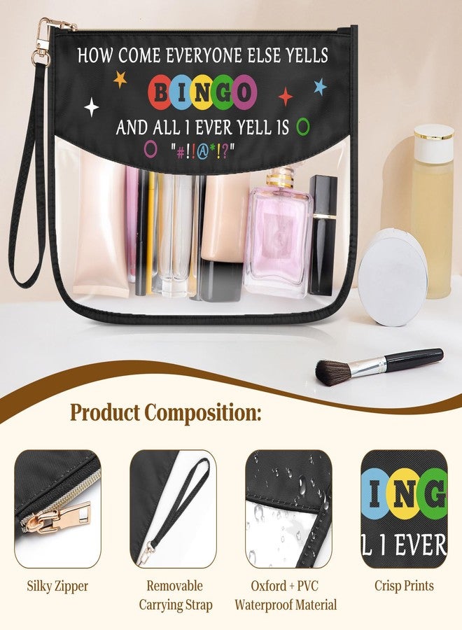 حقيبة مكياج شفافة مرحة هدية مثالية لمحبي لعبة البينغو، حقيبة مستحضرات تجميل برمز نقود البينغو، هدايا بينغو مميزة، هدايا بينغو محظوظة، هدية مثالية للاعبي البينغو، هدية رائعة للجدة عند التقاعد، حقيبة أدوات تجميل بسحاب - Image 3