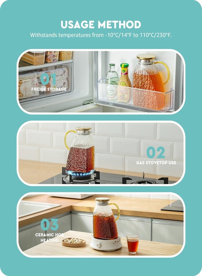 Baffect Water Pitcher, Glass Pitcher With Lid And Handle, 63 Oz / 1.8 L High Borosilicate Glass Jug For Fridge Door, Carafe For Hot/Cold Iced Tea Juice Coffee Milk Beverage （Glacier-Textured） - Image 4