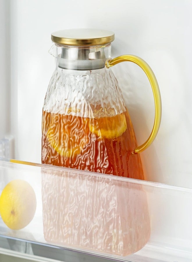 Baffect Water Pitcher, Glass Pitcher With Lid And Handle, 63 Oz / 1.8 L High Borosilicate Glass Jug For Fridge Door, Carafe For Hot/Cold Iced Tea Juice Coffee Milk Beverage （Glacier-Textured） - Image 1