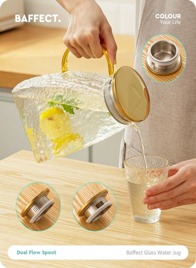 Baffect Water Pitcher, Glass Pitcher With Lid And Handle, 63 Oz / 1.8 L High Borosilicate Glass Jug For Fridge Door, Carafe For Hot/Cold Iced Tea Juice Coffee Milk Beverage （Glacier-Textured） - Image 3