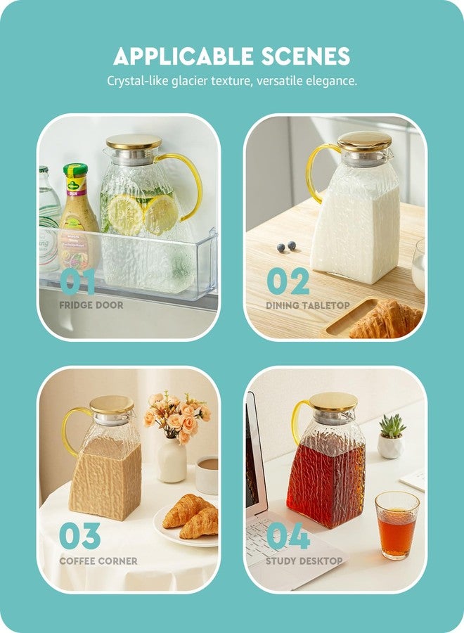 Baffect Water Pitcher, Glass Pitcher With Lid And Handle, 63 Oz / 1.8 L High Borosilicate Glass Jug For Fridge Door, Carafe For Hot/Cold Iced Tea Juice Coffee Milk Beverage （Glacier-Textured） - Image 5