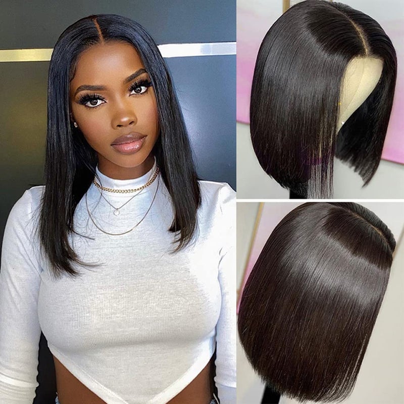ISEE Hair Glueless Wear and Go Wigs for Beginners Lace Front for Black Women Human Hair Short Straight Bob Human Hair Wigs Lace Pre Cut 14 Inch - Image 2