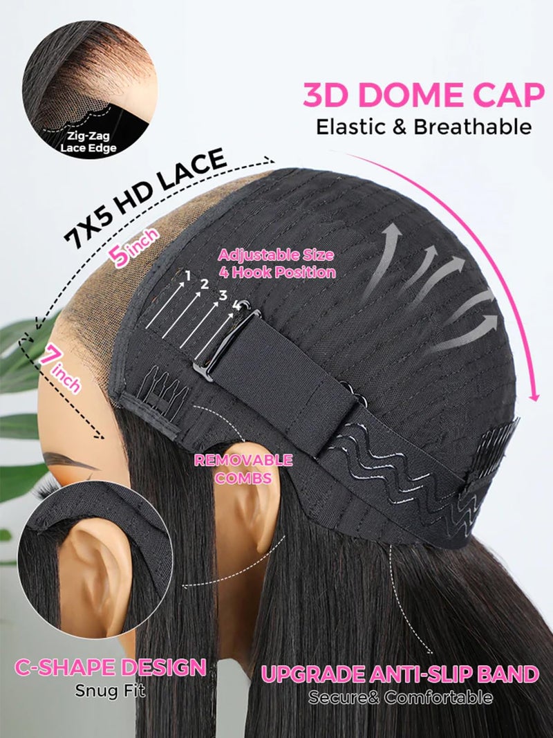 ISEE Hair Glueless Wear and Go Wigs for Beginners Lace Front for Black Women Human Hair Short Straight Bob Human Hair Wigs Lace Pre Cut 14 Inch - Image 5