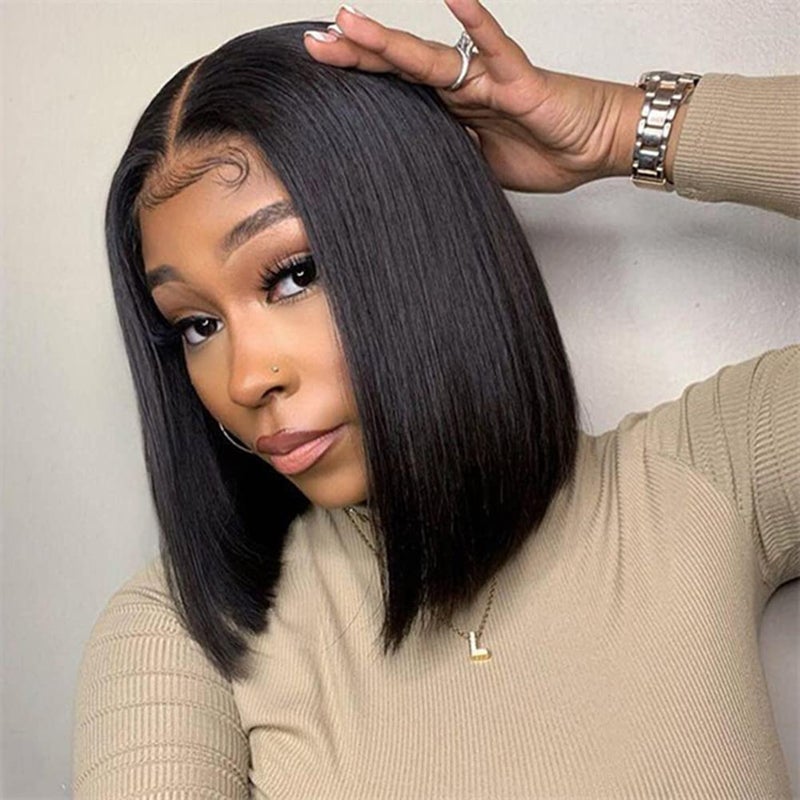ISEE Hair Glueless Wear and Go Wigs for Beginners Lace Front for Black Women Human Hair Short Straight Bob Human Hair Wigs Lace Pre Cut 14 Inch - Image 4