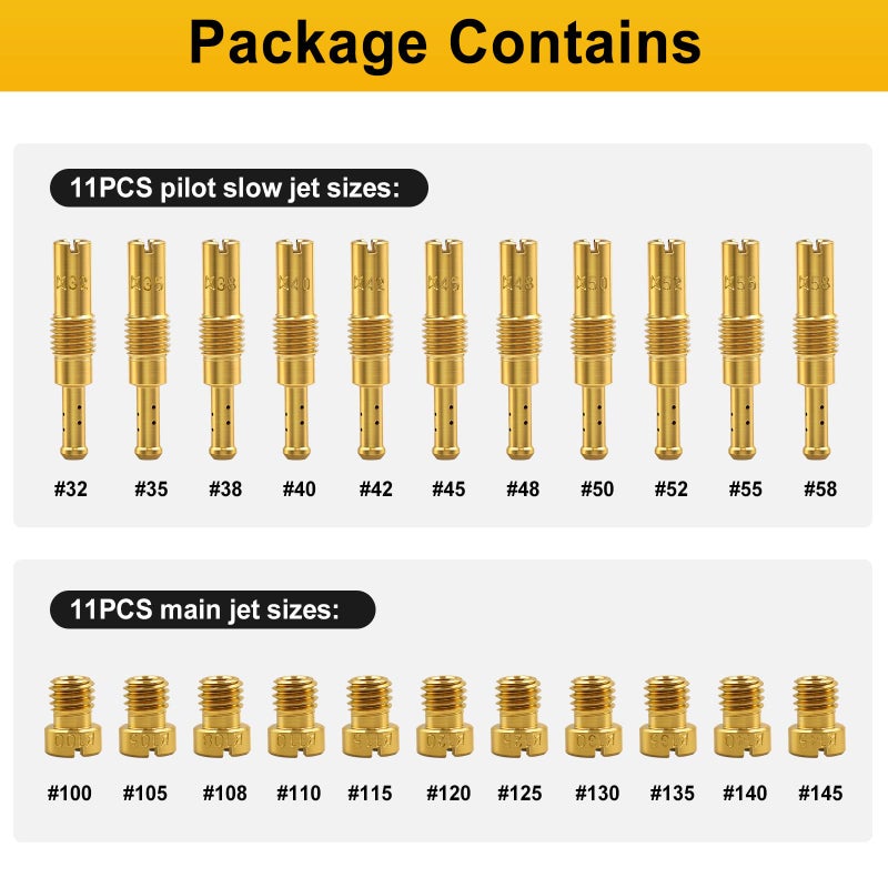Hrwfnty 22Pcs Excellent Carburetor Jet Kit, Include 11 Pieces Carburetor Main Jet and 11 Pieces Slow Jet Compatible with Nibbi PWK Keihin Honda OKO CVK PE PWM Type. - Image 5