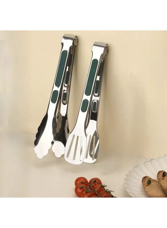 2pcs 11in Stainless Steel Food Clips With Silicone Handles For Buffet BBQ Steak - Image 2