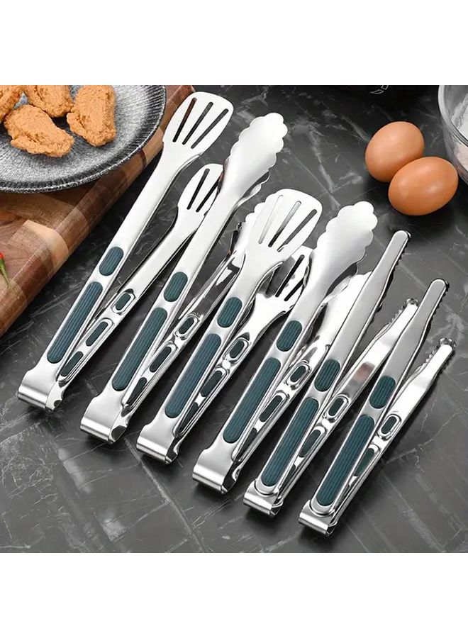 2pcs 11in Stainless Steel Food Clips With Silicone Handles For Buffet BBQ Steak - Image 1