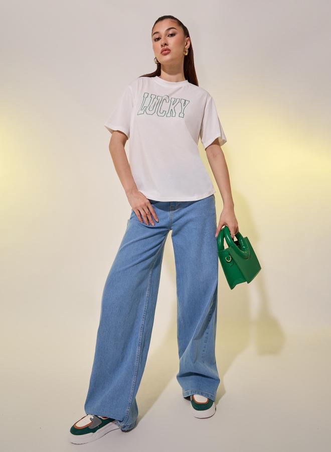 Take Two Women White Text Print Short Sleeve Regular Fit T-Shirt - Image 2