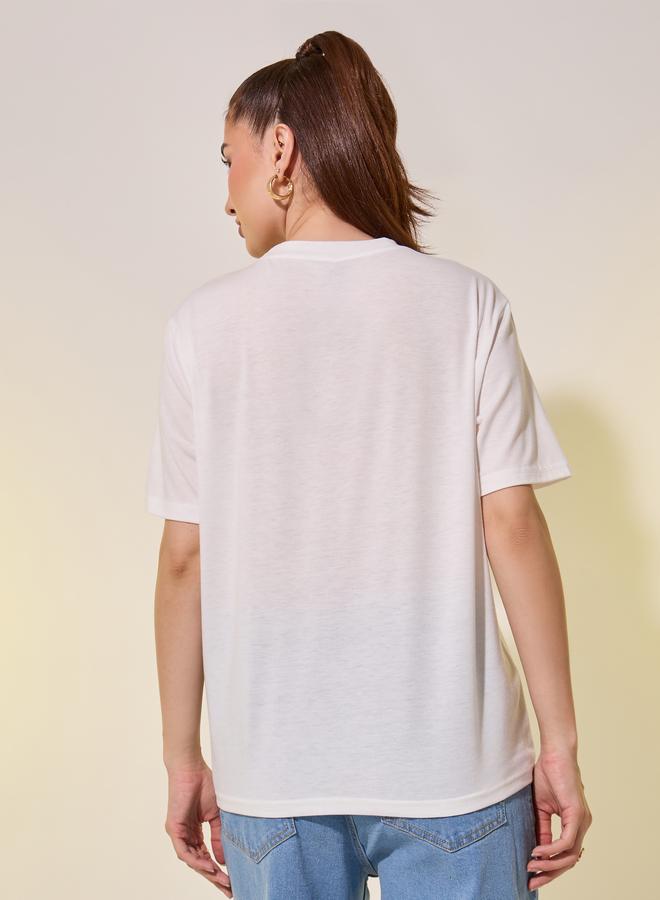 Take Two Women White Text Print Short Sleeve Regular Fit T-Shirt - Image 4