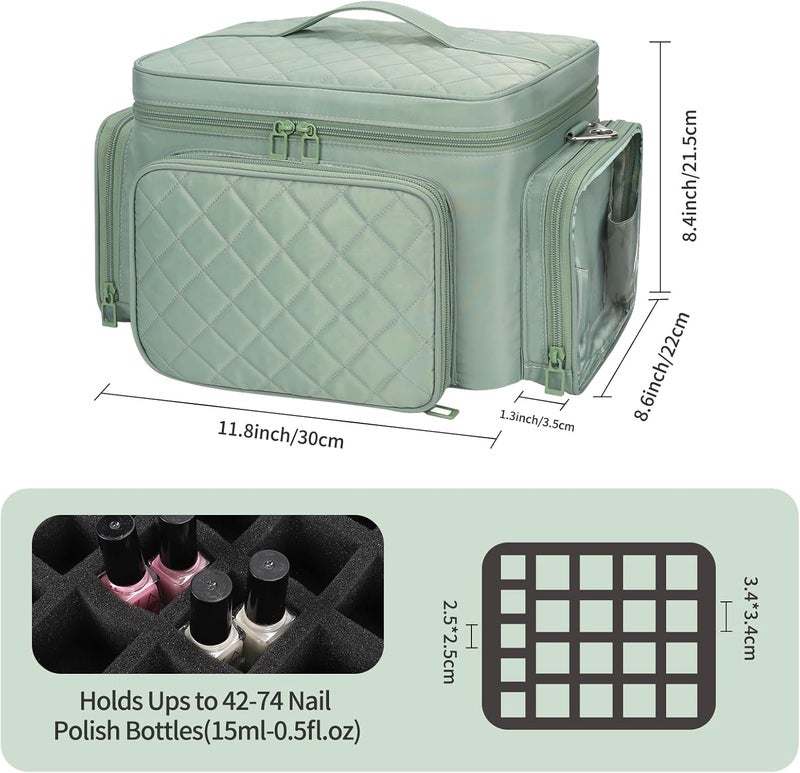 Bagmoly Nail Polish Organizer, Nail Polish Storage Holds 42+ Bottles & Nail Lamp, Portable Travel Nail Kit Storage Carrying Case Fits Nail Suppiles, Gift for Manicurist, Grils - Green - Image 5
