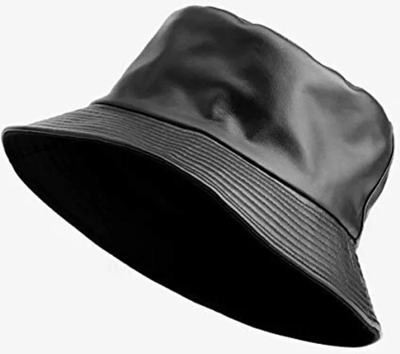 Bahels Black Leather Bucket Hat