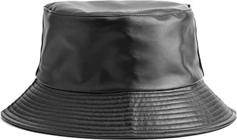 Bahels Black Leather Bucket Hat