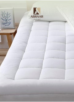 Asraar Premium 8 cm Thick Microfiber Mattress Topper with Soft Microfiber Filling - Breathable Bed Pad with Fitted Corner Edges - Enhances Comfort and Support for Better Sleep - Soft Fluffy Mattress Protector for Back Pain Relief, Deep Pocket Mattress Cover, Size - 200 x 120 cm White  - Image 2