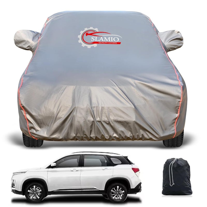Slamio Heavy-Duty Car Body Cover for MG Hector (2019-2022) | Waterproof, Dustproof, UV Protection, Custom Fit, Heavy Belt & Buckle with Mirror & Antenna Pocket | Dark Grey - Image 1