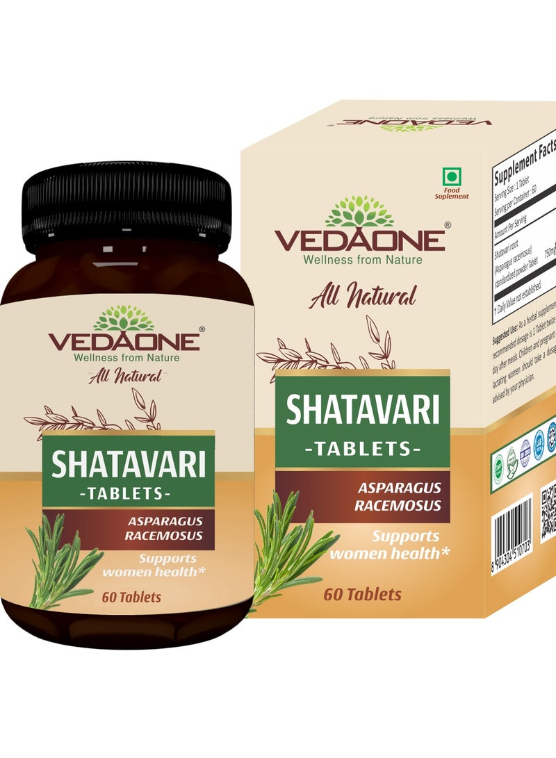 VedaOne All Natural Shatavari tablets | 750mg each| 60 Tablets| Shatavari supplement for women |Hormonal Balance, Women's Reproductive Health, Improve Mood and Immunity, Mental Clarity - Image 1