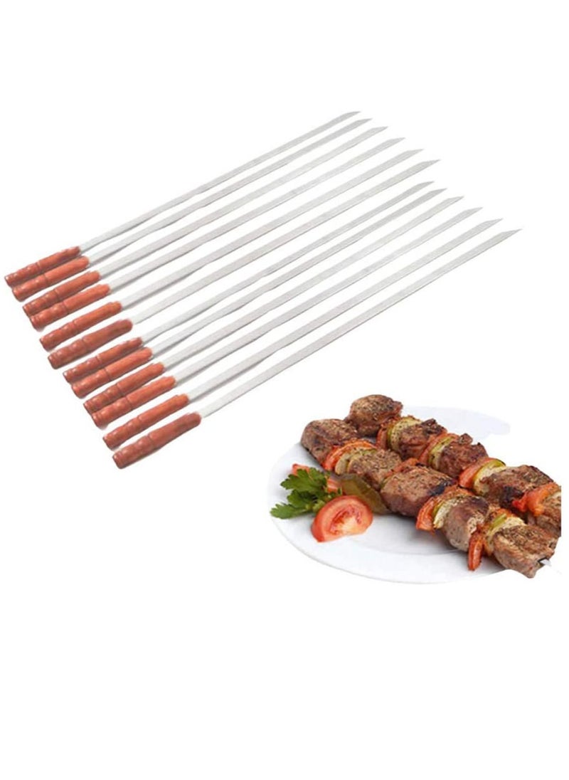 GO2CAMPS 12-Pieces Bbq Skewers Wid Flat With Wooden Handle Stainless Steel  For Making Kabab,Koubideh,Persian,Brazilian Kabob  - Image 1