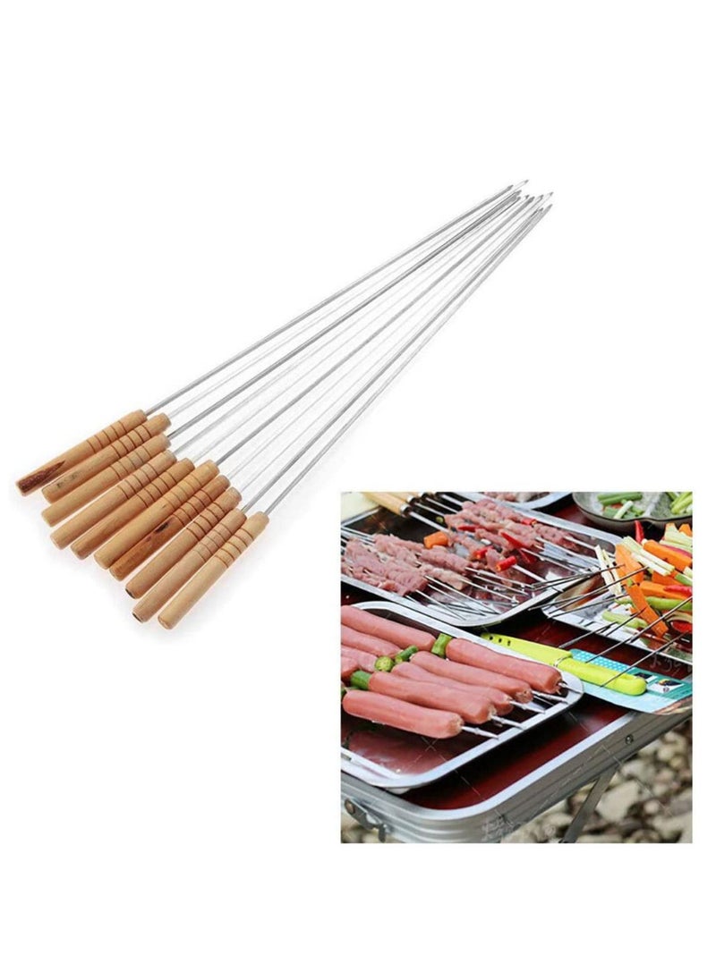 GO2CAMPS 12-Pieces Bbq Skewers Wid Flat With Wooden Handle Stainless Steel  For Making Kabab,Koubideh,Persian,Brazilian Kabob  - Image 2
