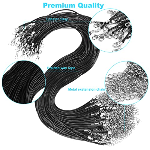 DHOOZ 100Pcs Premium Leather Necklace Chains Bracelet Cord with Clasps for Pendants, Bulk Waxed Rope Necklace String, Black , 18" for Jewelry Making Supplies, 1.5mm DHOOZ - Image 4