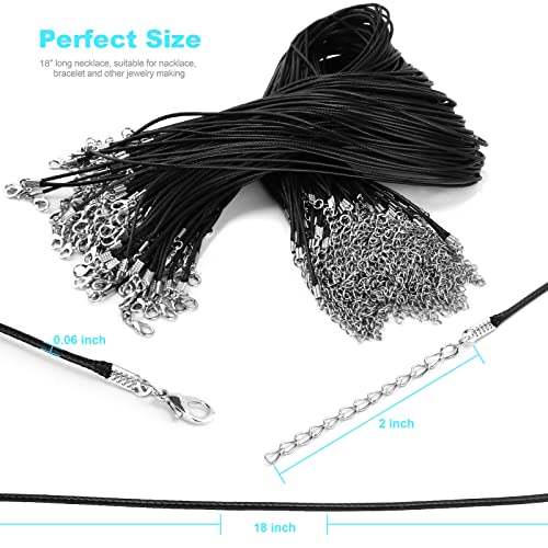 DHOOZ 100Pcs Premium Leather Necklace Chains Bracelet Cord with Clasps for Pendants, Bulk Waxed Rope Necklace String, Black , 18" for Jewelry Making Supplies, 1.5mm DHOOZ - Image 3