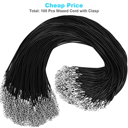 DHOOZ 100Pcs Premium Leather Necklace Chains Bracelet Cord with Clasps for Pendants, Bulk Waxed Rope Necklace String, Black , 18" for Jewelry Making Supplies, 1.5mm DHOOZ - Image 2