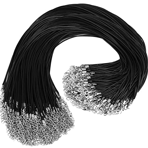 DHOOZ 100Pcs Premium Leather Necklace Chains Bracelet Cord with Clasps for Pendants, Bulk Waxed Rope Necklace String, Black , 18" for Jewelry Making Supplies, 1.5mm DHOOZ - Image 1
