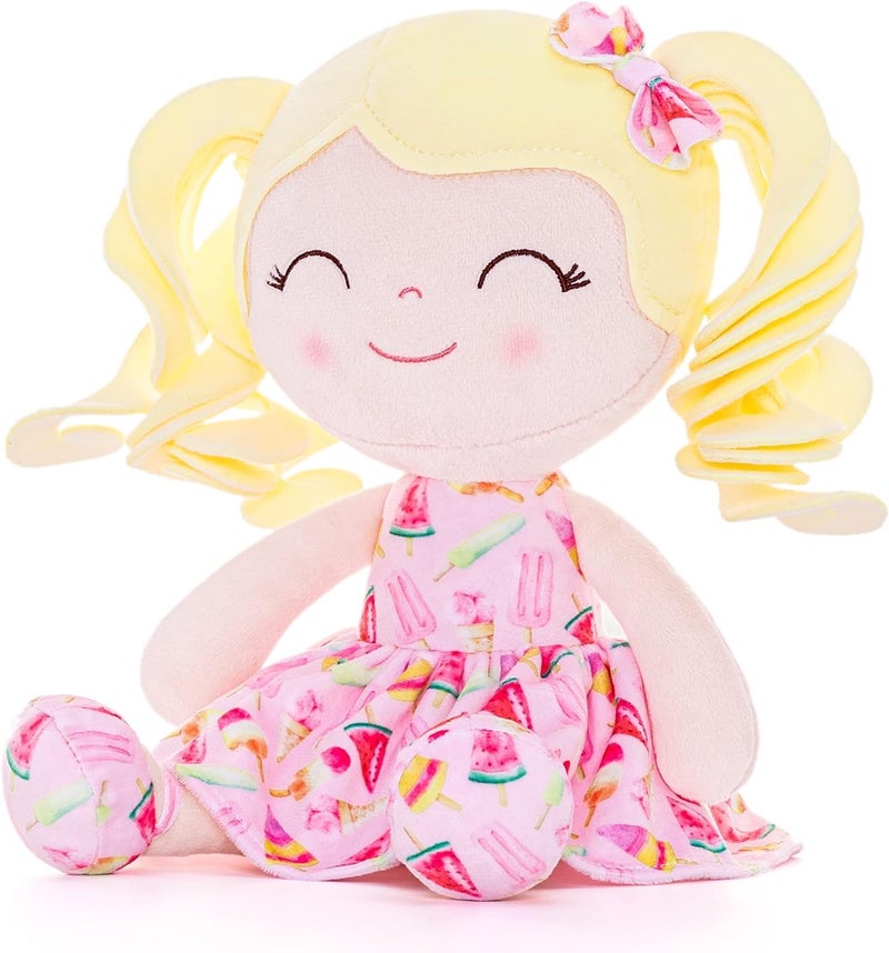 Gloveleya Doll Baby Dolls Soft Rag Doll Baby Girl Gifts Curly Spring Girl - Yellow Hair Ice Cream 12inches - Image 1