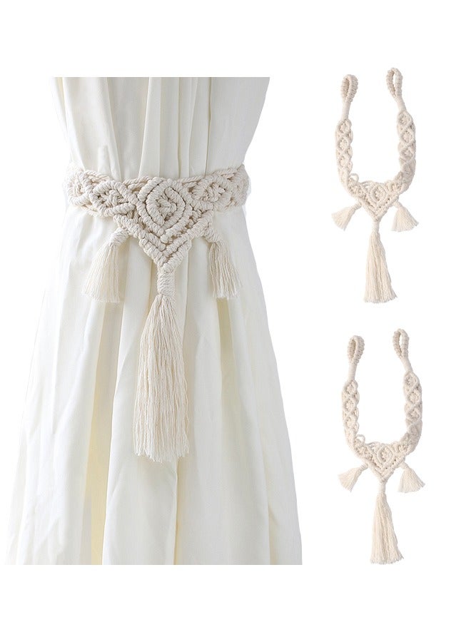 2 Pcs Curtain Tiebacks, Cotton Rope Hand Woven Curtain Tie, Curtain Holders for Wall Drapes（Beige） - Image 1