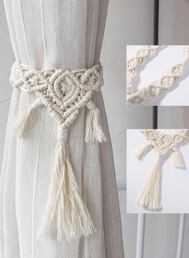 2 Pcs Curtain Tiebacks, Cotton Rope Hand Woven Curtain Tie, Curtain Holders for Wall Drapes（Beige） - Image 2