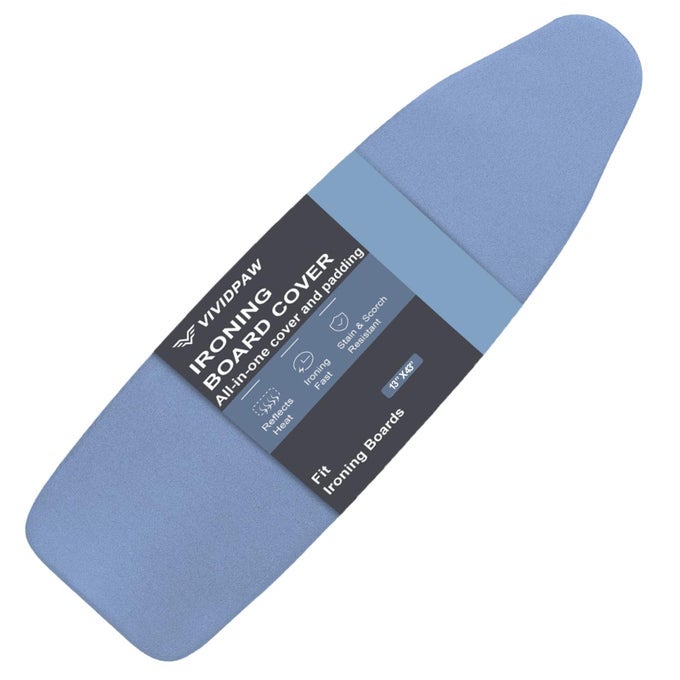 IRONING BOARD COVER AND PAD SMALL SIZE 13X43 12X42 THICK PADDING ELASTIC EDGE SILICONE COATED ADJUSTABLE FASTENER HEAVY DUTY PADDED IRON BOARD COVERS BLUE 13 X 43
