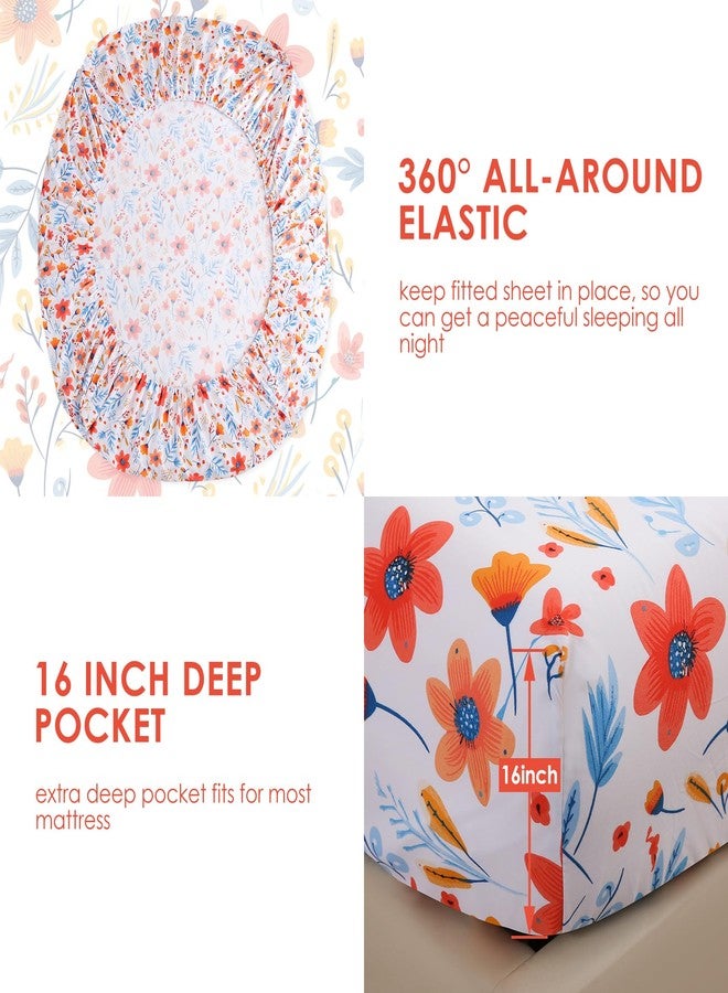 JSD Floral Printed Sheet Set Queen Size, 4 Piece Flower Pattern Microfiber Bed Sheets Deep Pocket - Image 4