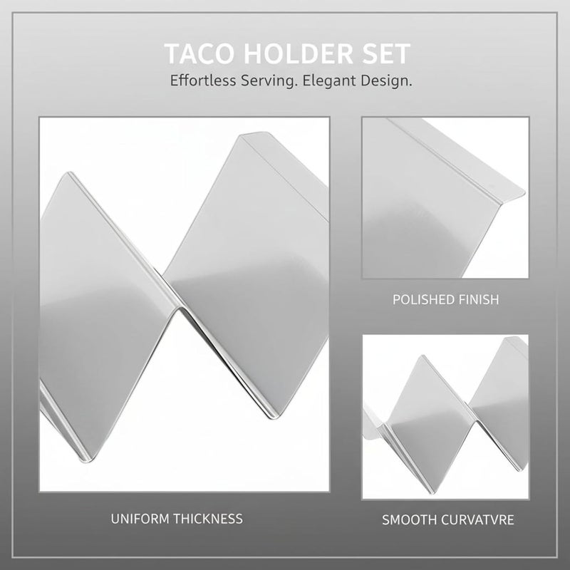 Stainless Steel Taco Stand 6 Pcs Set, 2-Compartment, 5.4 X 3.9 X 1.8 in, 0.5Mm Thick, with Handles, Corn Shell Holders for Serving, Grilling, Party - Image 2