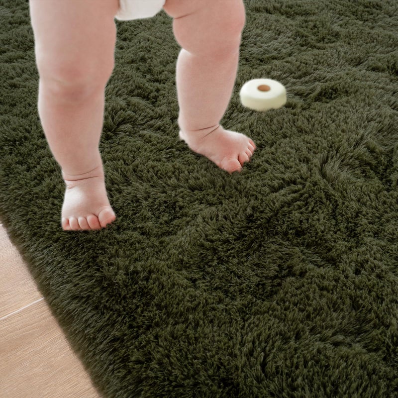 Przemy Large Area Rugs for Living Room Bedroom  6x9 Feet Plush Fluffy Rug Olive Green Shag Fuzzy Carpet for Kids Room Nursery Dorm Playroom  Soft Indoor Modern Rug for Home Decor - Image 4