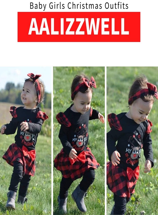 Aalizzwell ملابس عيد الميلاد للبنات الصغيرات من Aalizzwell، بدلة أطفال "أول عيد ميلاد لي" ببنطال كاروهات الجاموس، ملابس عيد الميلاد من عمر 0-3 أشهر - Image 2