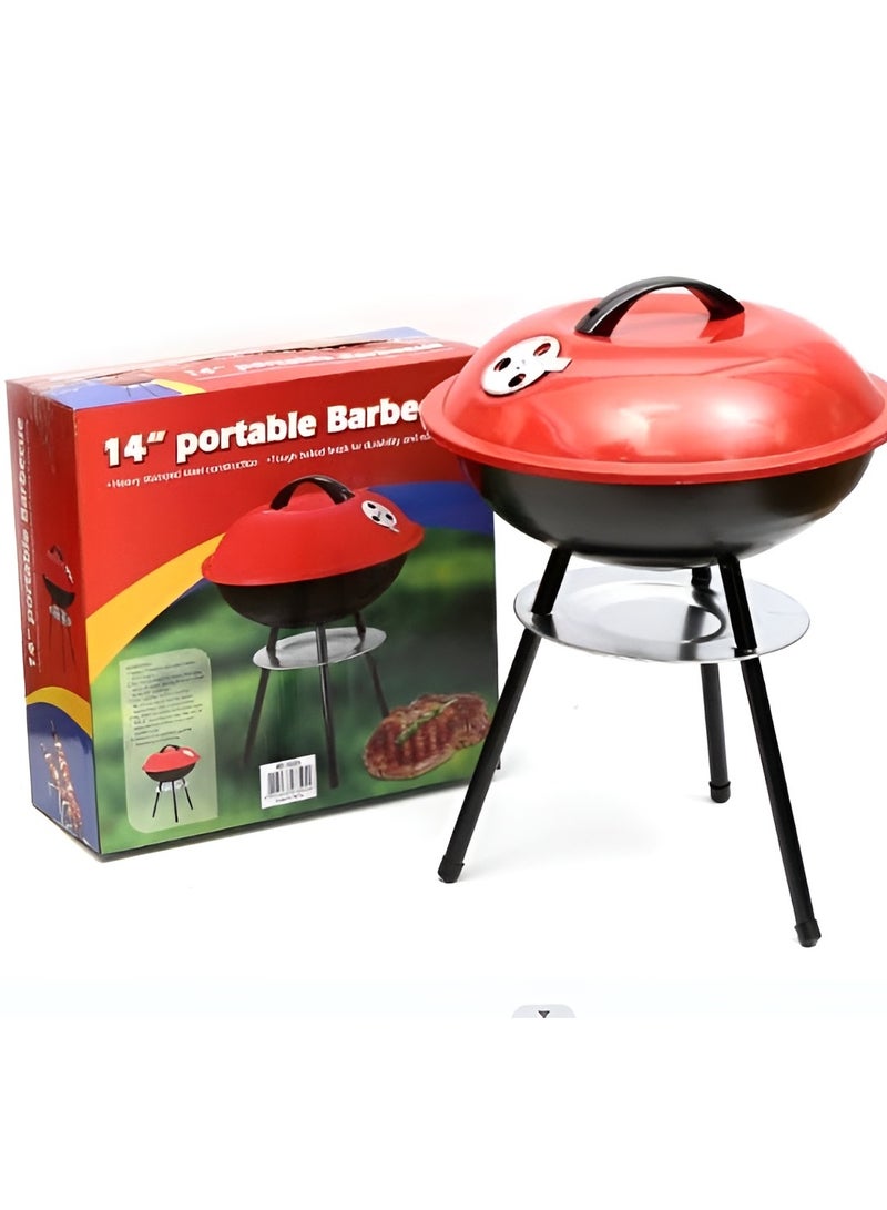 مجموعة حامل شواء محمول مقاس 14 بوصة مع غطاء خفيف الوزن وسهل التجميع، شواية شواء داخلية وخارجية مع صينية فحم وغطاء، مثالية للتخييم والشواء الخلفي - Image 1