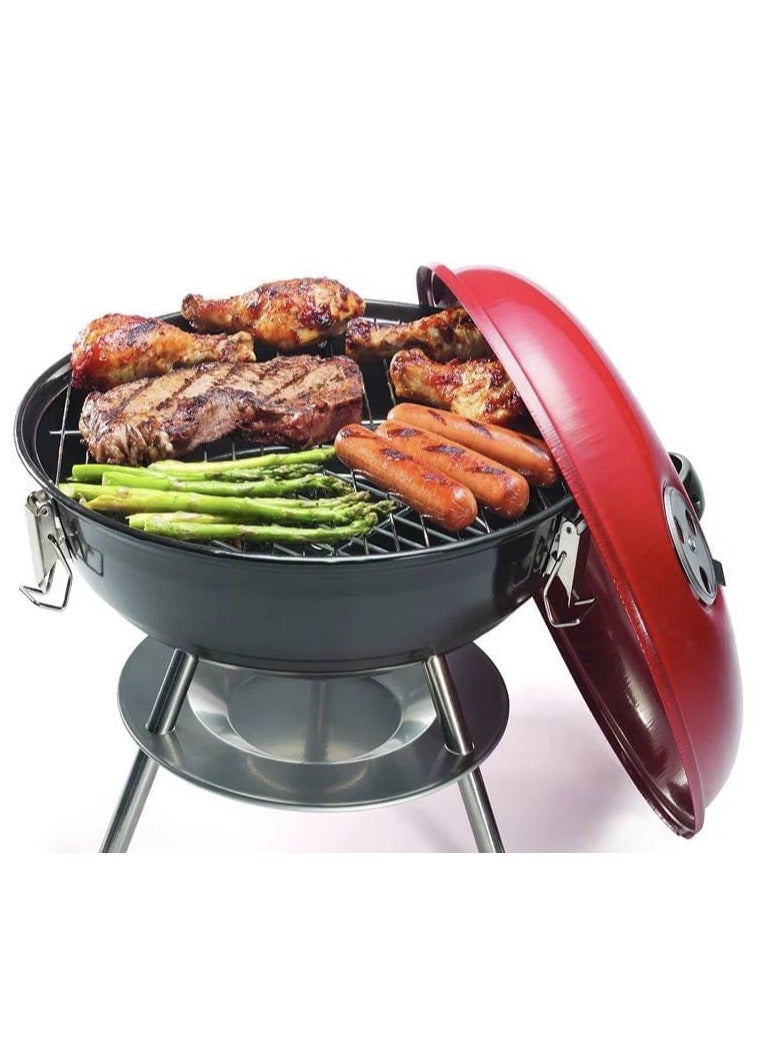 مجموعة حامل شواء محمول مقاس 14 بوصة مع غطاء خفيف الوزن وسهل التجميع، شواية شواء داخلية وخارجية مع صينية فحم وغطاء، مثالية للتخييم والشواء الخلفي - Image 2