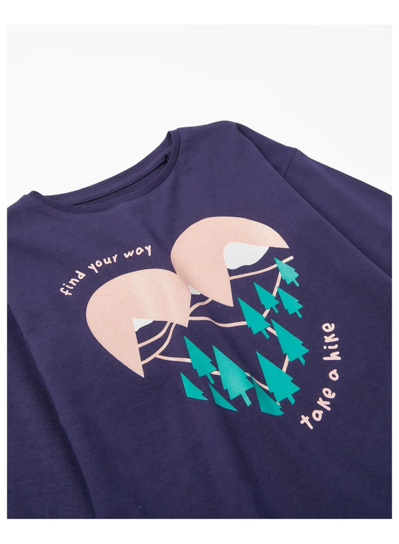 Zippy Zippy Long Sleeve Cotton T-Shirt For Girls Mountains Dark Blue