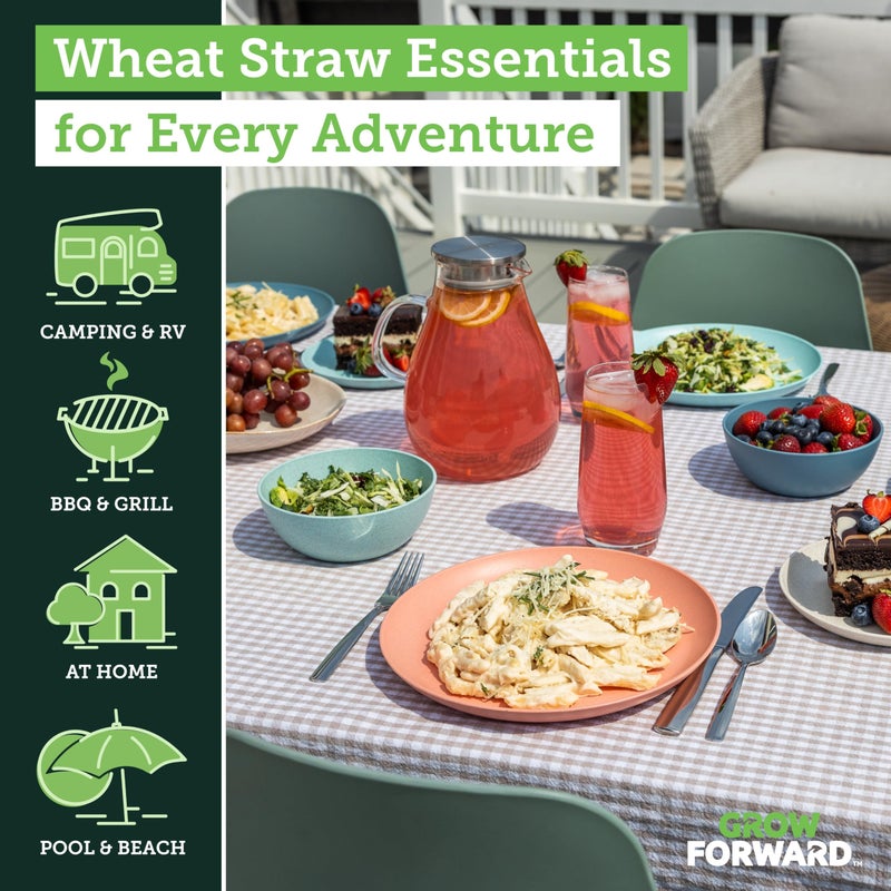 Grow Forward 16-piece Premium Wheat Straw Dinnerware Sets for 4 - Unbreakable Dishwasher & Microwave Safe Plastic Plates and Bowls Sets - Patio, Outdoors, RV, Camping Dishes - Tropical - Image 2