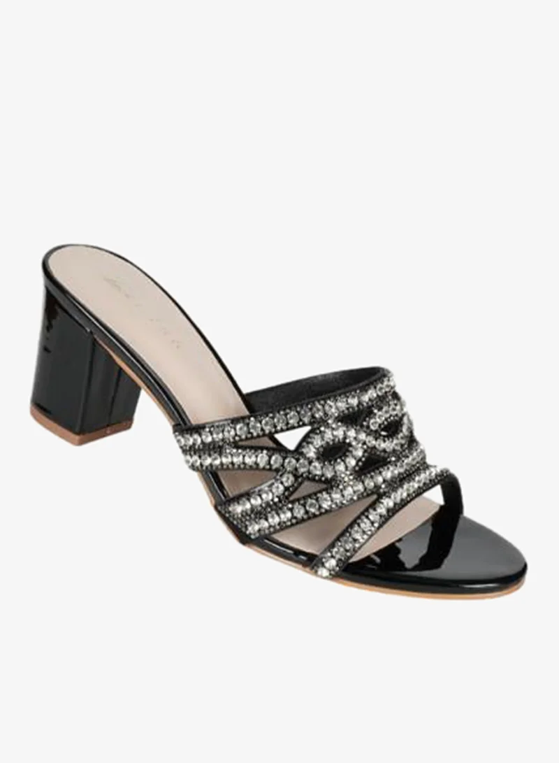 زينة صنادل زينيا النسائية بكعب عريض - أسود