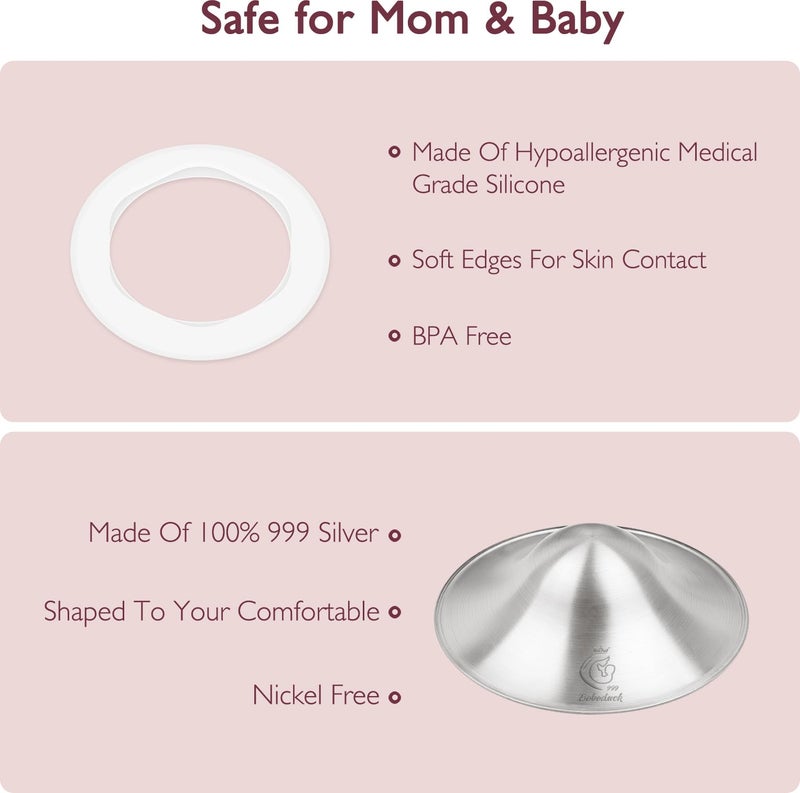 Boboduck The Original Silver Nursing Cups - 999 Silver Nipple Covers Breastfeeding - Protect and Soothe Sore Nipples - Breastfeeding Essentials Silver Nipple Guards with Soft Silicone Ring (Regular) - Image 2