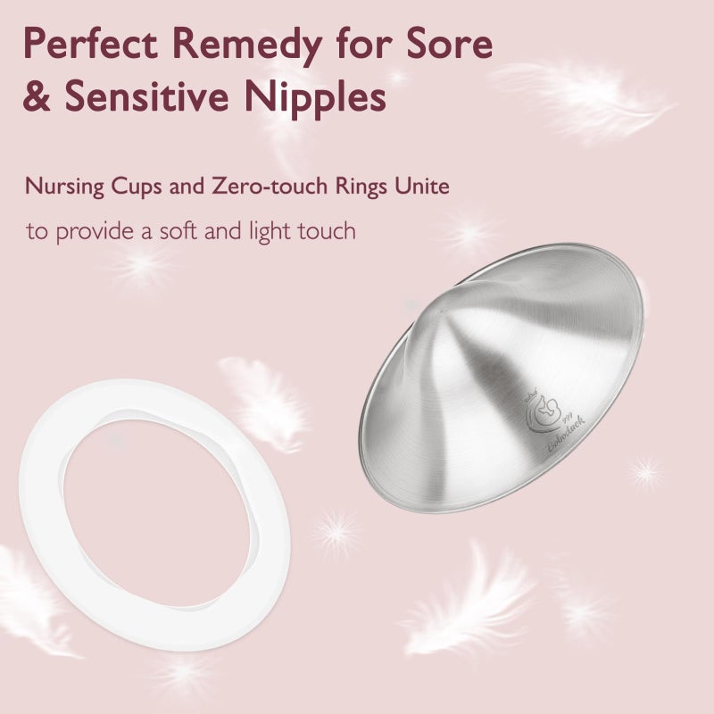 Boboduck The Original Silver Nursing Cups - 999 Silver Nipple Covers Breastfeeding - Protect and Soothe Sore Nipples - Breastfeeding Essentials Silver Nipple Guards with Soft Silicone Ring (Regular) - Image 3