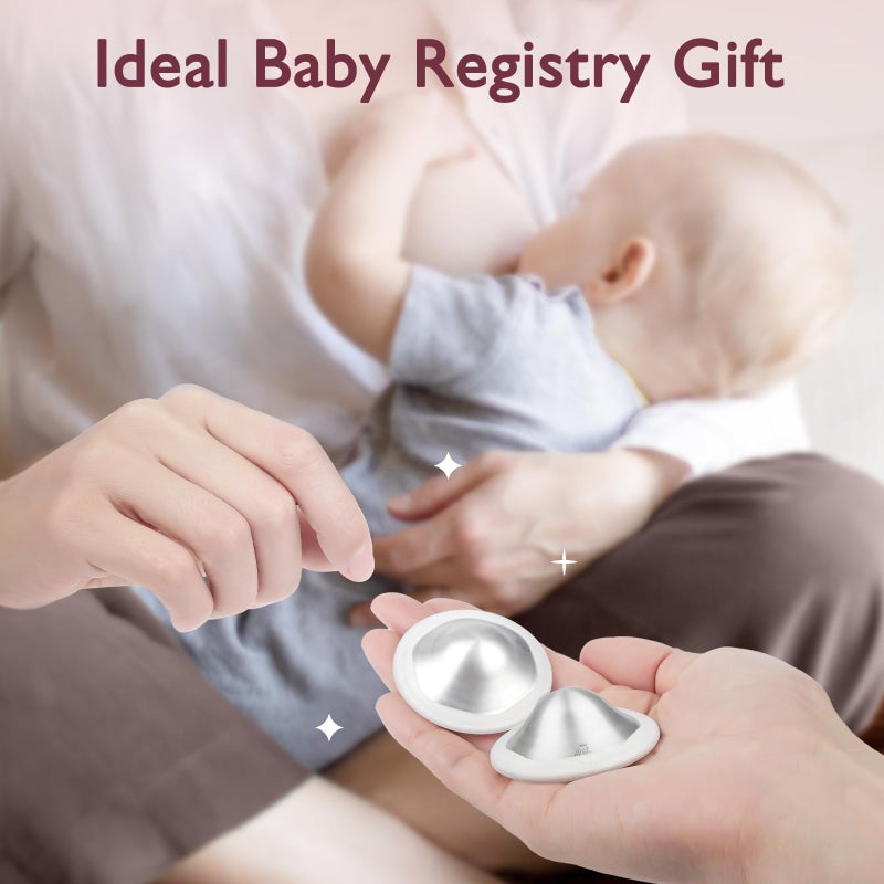 Boboduck The Original Silver Nursing Cups - 999 Silver Nipple Covers Breastfeeding - Protect and Soothe Sore Nipples - Breastfeeding Essentials Silver Nipple Guards with Soft Silicone Ring (Regular) - Image 5