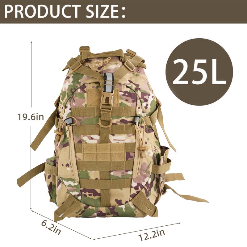 aiGear Tactical Backpack for Men, 25L Military Backpack, 3-Day Bug Out Bag for Camping Hiking Hunting with Molle System Army Daypack (25L Camo) - Image 3