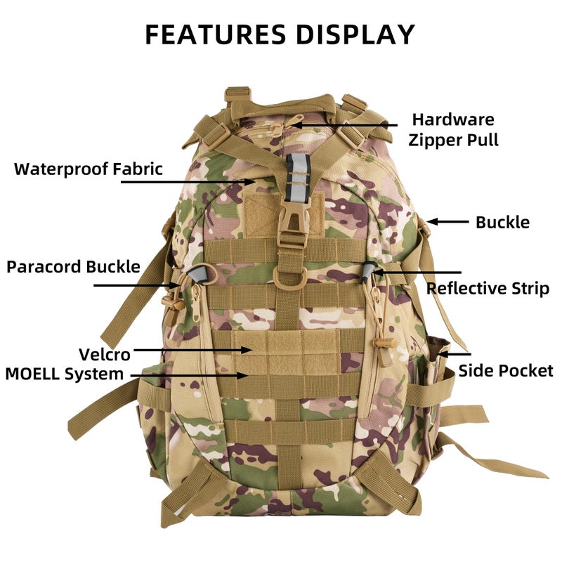 aiGear Tactical Backpack for Men, 25L Military Backpack, 3-Day Bug Out Bag for Camping Hiking Hunting with Molle System Army Daypack (25L Camo) - Image 2