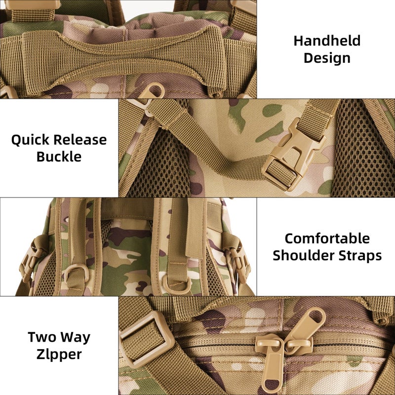 aiGear Tactical Backpack for Men, 25L Military Backpack, 3-Day Bug Out Bag for Camping Hiking Hunting with Molle System Army Daypack (25L Camo) - Image 5