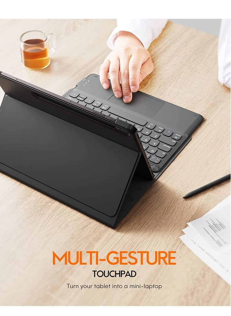 Galaxy Tab S8 / S7 11-Inch Keyboard Case with Touchpad and S Pen Slot – Detachable Bluetooth Keyboard Cover Compatible with SM-X700/X706/T870/T875/T878 – Rechargeable, Slim PU Leather Case with Magnetic Closure – Black - Image 3