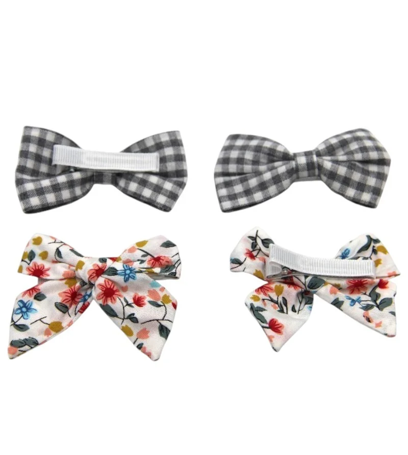 D'Daniela Rana Ribbon Bow Clip Set For Babies and Girls -  Grey & Multicolor